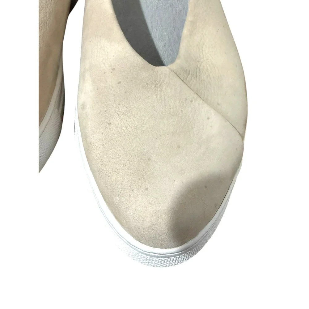 J/Slides Womens 7.5 Ivory Nubuck Leather Slip On‎ Flatform Sneakers EUC